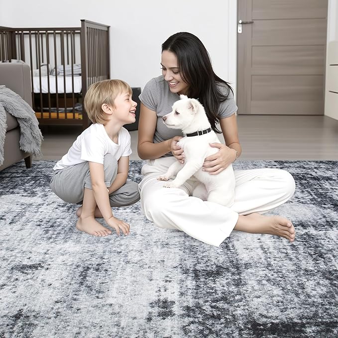 Round Area Rug for Living Room: 5 ft Washable Modern Abstract Soft Thin Rug - Image 7