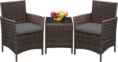 Greesum 3 Pieces Patio Furniture Sets Outdoor PE Rattan Wicker Chairs by BuynowfromGreesum