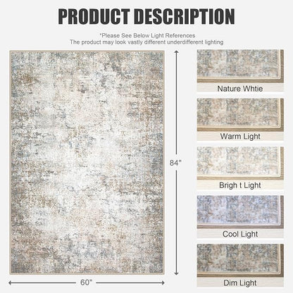 5x7 Area Rug Living Room Rug: Washable Modern Abstract Soft Thin Rug Indoor - Image 2