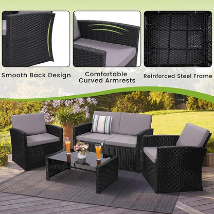 KROFEM 4-Piece Patio Furniture Set, Wicker Outdoor Rattan Sectional Sofa - Image 4