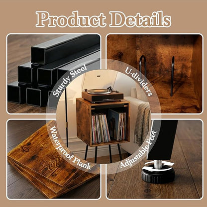Faesun Flip Top Record Player Stand, End Table Holds up to 100 Albums, - Image 5