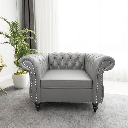 ORRD 3 Piece Living Room Set, Chesterfield Leather Sofa Loveseat Couch Chair - Image 4