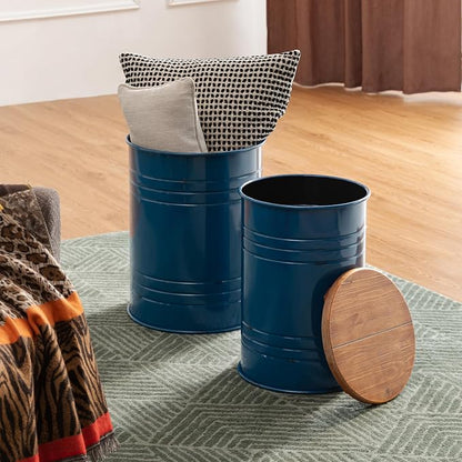 Glitzhome Rustic Storage Ottoman Seat Stool, Farmhouse Nesting End Table - Image 10