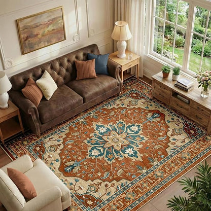 RELEANY Area Rugs 6'x9' Washable Non-Slip, Floral Vintage Distress Print by RELEANY