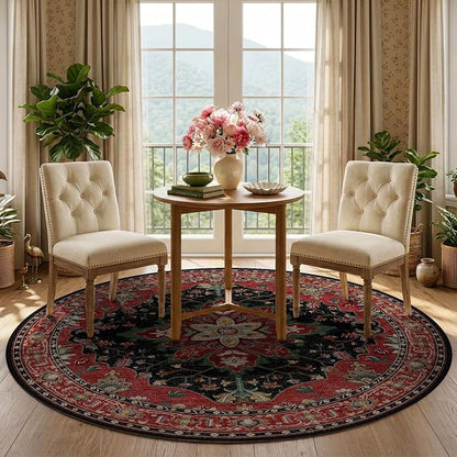 RELEANY Area Rugs Round 5ft Washable Non-Slip, Floral Vintage Distress Print - Image 2