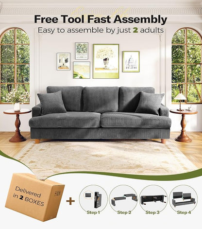 Kidirect 87in Corduroy Couch, Sofa No Tool Assembly, Comfy Couches - Image 6