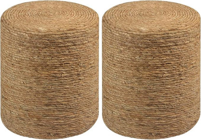 Wimarsbon Round Pouf Ottomans, Handwoven Natural Water Hyacinth Seagrass Pouffe by Wimarsbon