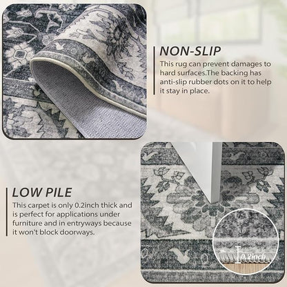 Area Rugs for Living Room, 4x6 Washable Rugs for Bedroom, Non-Slip Retro Floral - Image 3