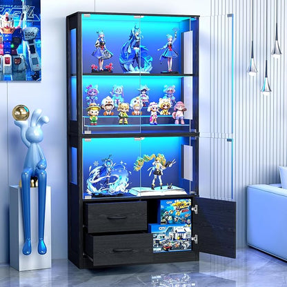 VersionTECH. Glass Display Cabinet, 4-Tier Curio Cabinet by VersionTECH