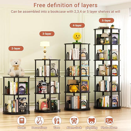 Aheaplus 5 Tier Rotating Bookshelf Tower, 360 Display Spinning Bookcase - Image 5