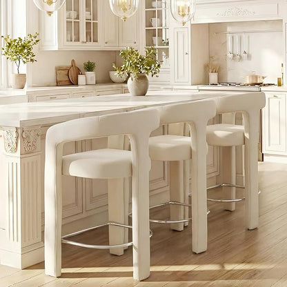 HNY 26 Inch Velvet Modern Tall Barrel Bar Stools Set of 3, Upholstered Barstools - Image 7