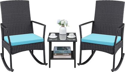 Greesum 3 Pieces Patio Furniture Set Outdoor Wicker Rocking Chairs by BuynowfromGreesum