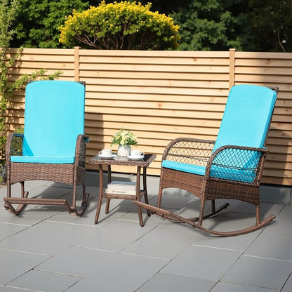 Greesum 3 Piece Outdoor Wicker Rocking Chairs Patio Furniture Set - Image 2