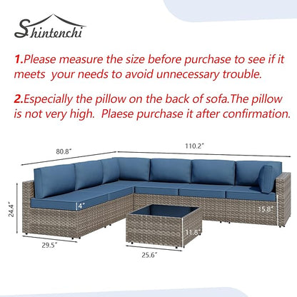7 Piece Outdoor Patio Furniture Set, Natural PE Rattan Wicker Sectional Sofa - Image 3