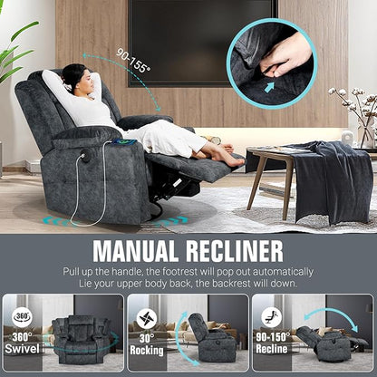 LEVELEVE Retro Rocking Recliner Chair, Massage Rocker Recliner Chair - Image 4