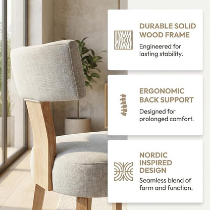 HNY Set of 6 Mid Century Modern Dining Chairs, Farmhouse Linen Fabric - Image 4