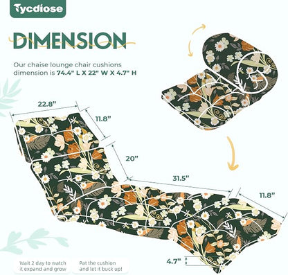 Outdoor Chaise Lounge Chair Cushion Waterproof 74.4 x 22 x 4.7 Inches Memory - Image 2