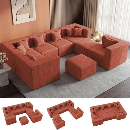 MONVANE Modular Sectional Sofa, Oversized 8 Seat Convertible U Shaped Couch by MONVANE
