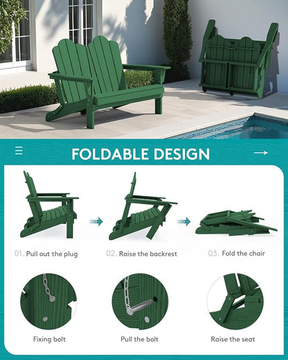SERWALL Folding Adirondack Bench, HDPE All-Weather Adirondack Loveseat - Image 4