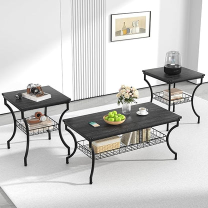 VECELO 3 Pieces Living Room Table Sets, Coffee and End Tables by VECELO