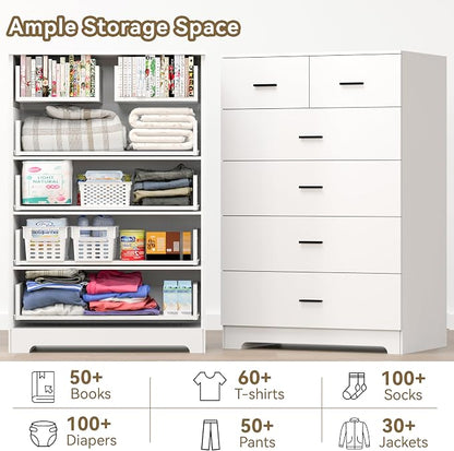 FJTJBSI Dresser with Power Outlets Wooden 6 Drawer Dresser with Large Organizer - Image 7