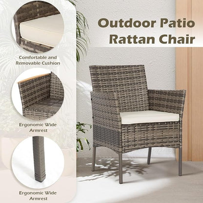 FDW 3 Piece Outdoor Furniture Set Patio Gray Wicker Chairs Furniture Bistro - Image 4