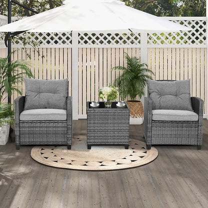 HAPPYGRILL 3 Pieces Patio Conversation Set, Outdoor Furniture Set PE Rattan - Image 2