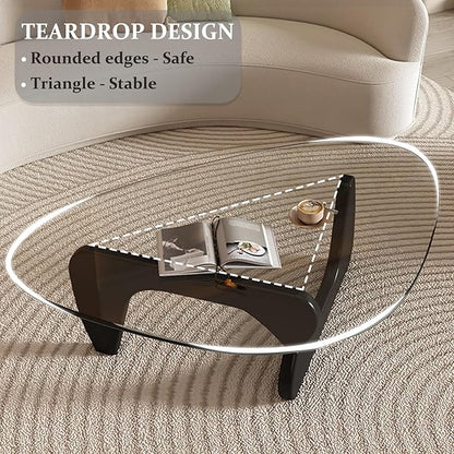 Mid-Century Modern Coffee Table, Tempered Glass Top & Natural Wood Base - Image 5