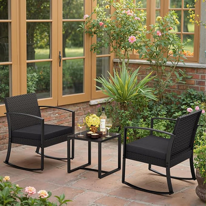 Greesum 3 Pieces Outdoor Furniture Set Patio Bistro Rocking Chairs - Image 5