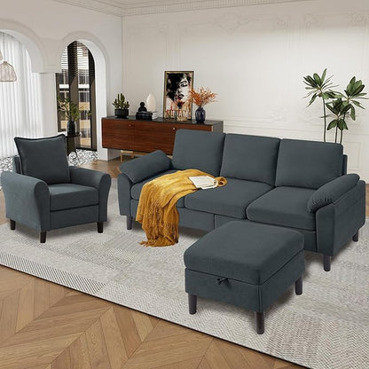 79" Convertible Sectional Sofa Set, Modern Linen Small L Shaped Couch - Image 2
