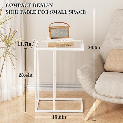 Easy Paws Small C Shaped Table for Sofa, Glass Couch Sofa Tray Snack Table for - Image 3