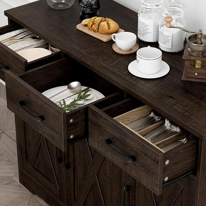 HOSTACK Modern Farmhouse Buffet Sideboard Cabinet, Barn Doors Storage Cabinet - Image 6