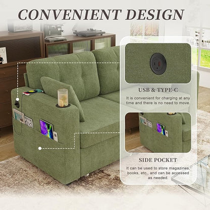 67" Small Loveseat Couch with Storage, USB Charging and Cup Holder, Space - Image 5