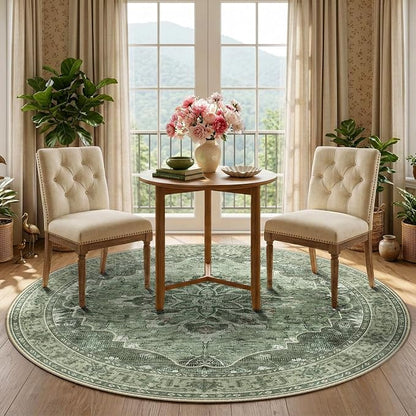 RELEANY Area Rugs Round 5ft Washable Non-Slip, Floral Vintage Distress Print - Image 2