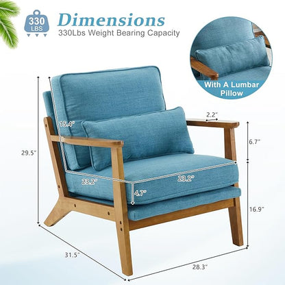 VINGLI Solid Wood Wide Armrests Accent Chair, Upholstered Mid Century Modern - Image 2