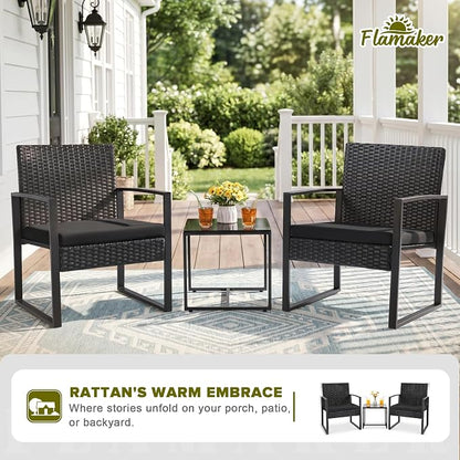 Flamaker 3 Pieces Outdoor Patio Wicker Furniture Set, Modern Rattan Chair - Image 2