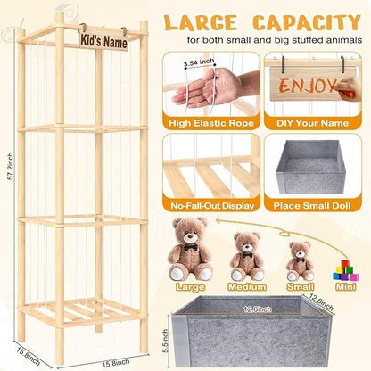 Stuffed Animal Storage with Toys Tray, 57In Large Wooden Stuffy Plushies - Image 6