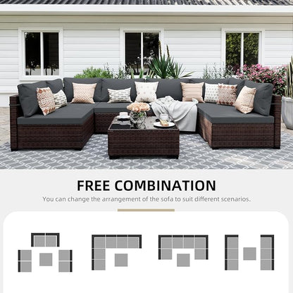 UPHA 7 Pieces Patio Furniture Sets, Wicker Outdoor Sectional Sofa Couch - Image 4