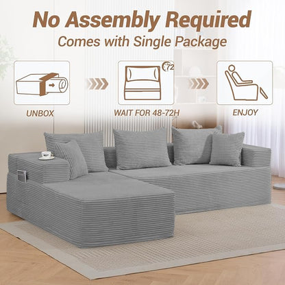 105'' Cloud Sectional Couch, Modular L-Shaped Boneless Sectional Sofa, Corduroy - Image 7