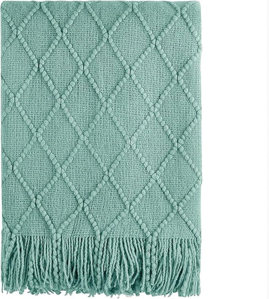 BOURINA Dark Cyan Throw Blanket 50 x90 Inches Textured Solid Soft Sofa Throw by BOURINA
