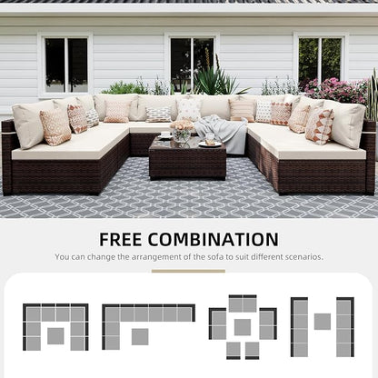 UPHA 9 Pieces Patio Furniture Sets, Wicker Outdoor Sectional Sofa Couch - Image 4