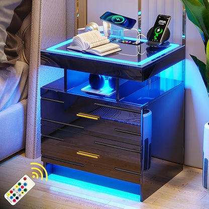 WOOVIVS Nightstand with 24 Colorful Lighst, LED Night Stand with - Image 7
