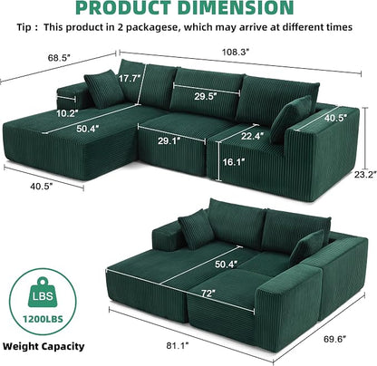 108” Modular Sectional Sofa, Cloud Sectional Couch - Image 3