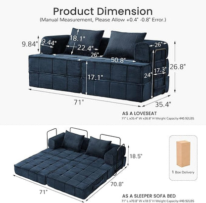 Korser Folding Convertible Sofa Bed, Corduroy Upholstered Boneless Couch - Image 2