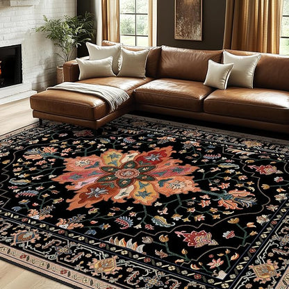 RELEANY Area Rugs 7'x10' Washable Non-Slip, Floral Vintage Distress Print - Image 3