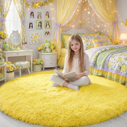 Amdrebio Yellow Round Circle Area Rug 4Ft - Image 8