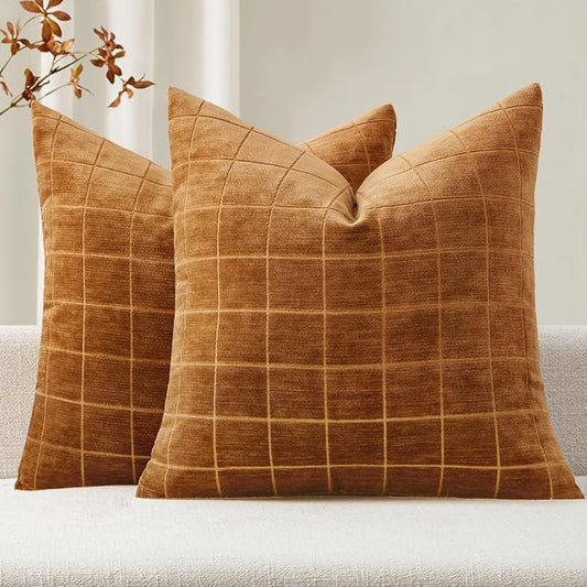 MIULEE Decorative Chenille Check Throw Pillow Covers Vintage Plaid Couch by MIULEE