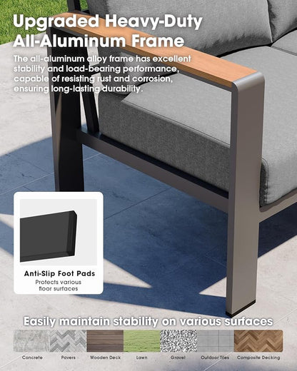 Aluminum Outdoor Patio Furniture 3 Seats, All-Weather Outdoor Patio Sofa - Image 5