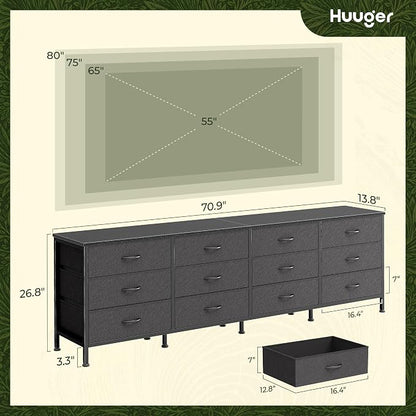 Huuger 70 Inch Black Dresser for Bedroom, TV Stand for 65, 80 Inch TV, 12 - Image 3