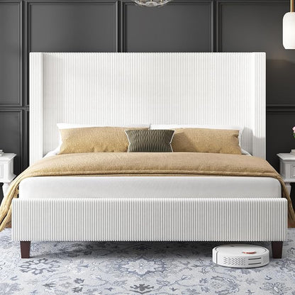HOWE Queen Size Bed Frame with 50.8" Tall Wingback Headboard, Modern Corduroy - Image 3